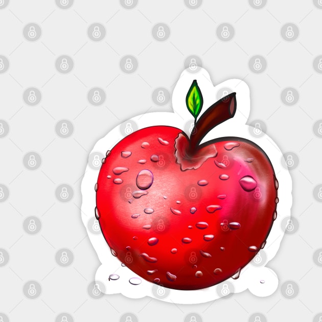 Wet red apple with water droplets Sticker by Artonmytee